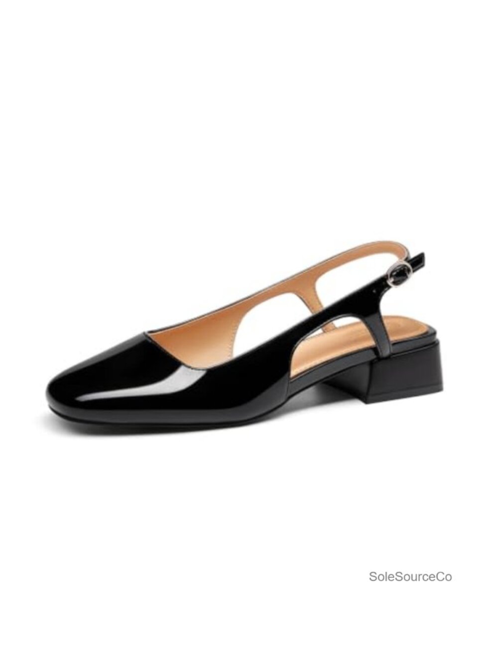 Women's Slingback Chunky Low Heels Closed Square Toe Pumps Work Shoes